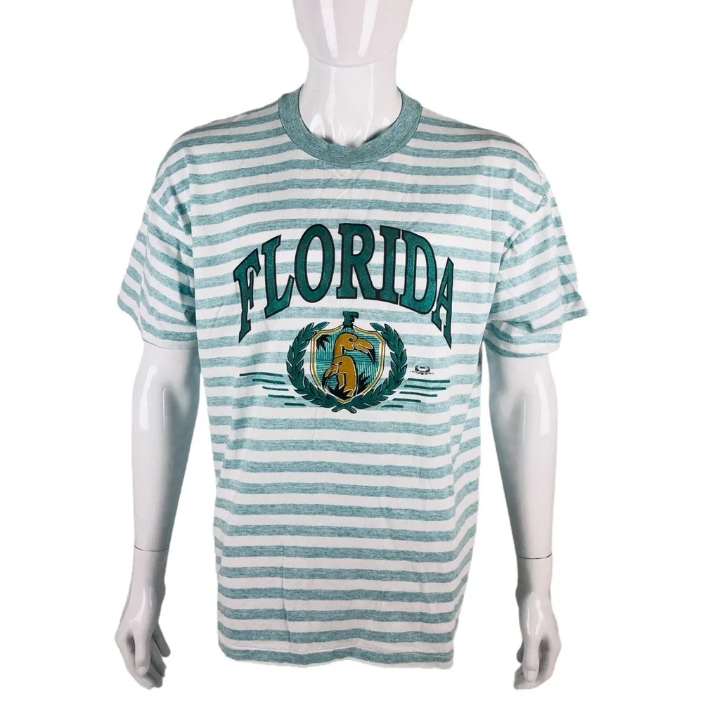 Vintage 1993 Florida Mens XL Shirt One Size Single Stitched Green Flamingo EUC